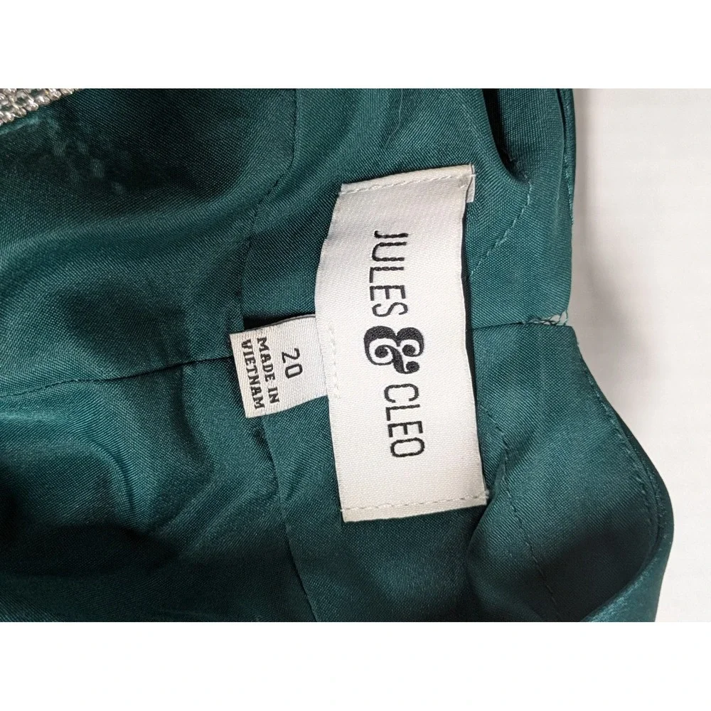 Jules & Cleo Dress Women 20 Emerald Green One Shoulder Rhinestone Satin Gown - Picture 4 of 16